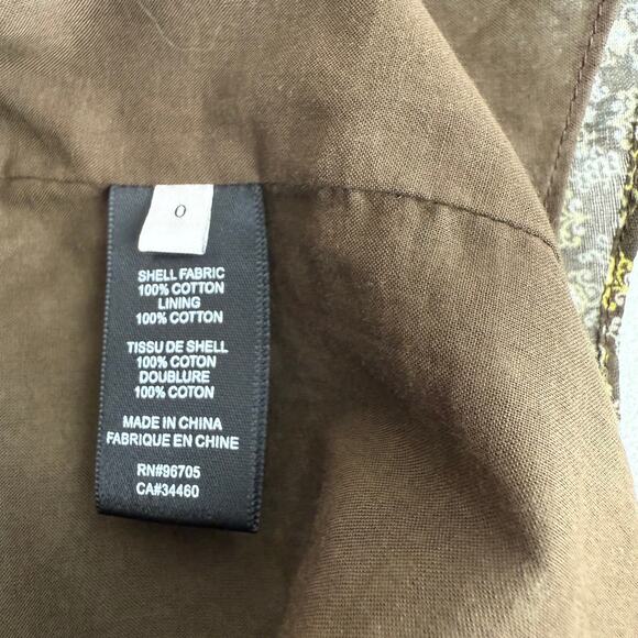 NWT Rebecca Taylor Womens Feather Fleur Print Ruched Neck Peasant Brown Shirt 0 - Picture 13 of 14